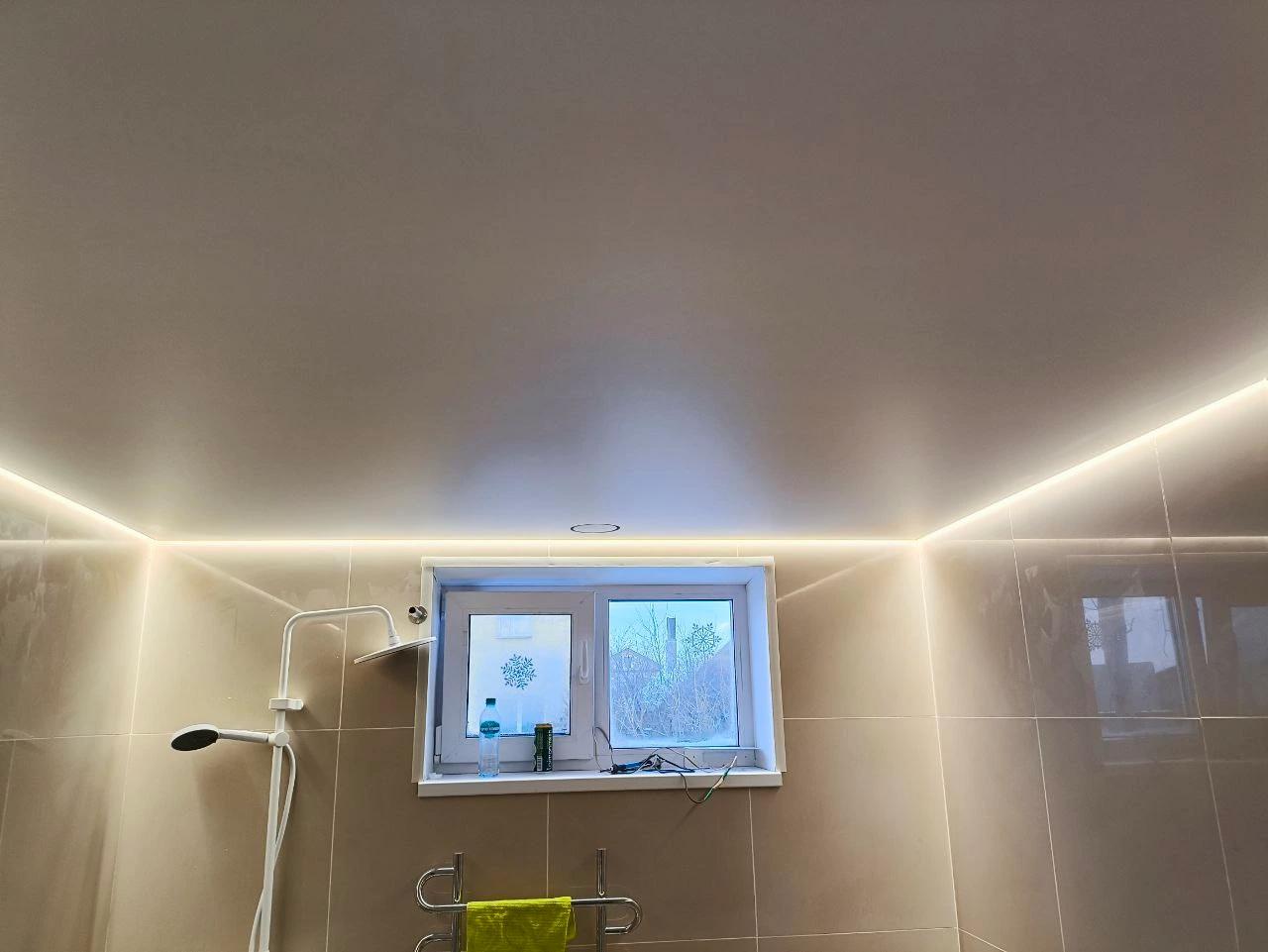 Санузел и коридор — натяжной потолок 9 м² Дом